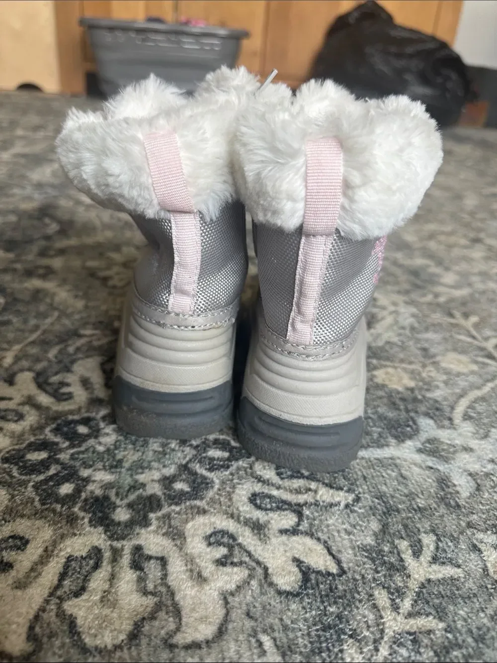 Kids Oshkosh Pink and Gray Winter Snow Boots with Faux Fur